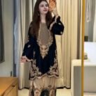 Embroidered Silk 2-Piece Unstitched Suit for Women with Digital Printed Trouser - Black - model view