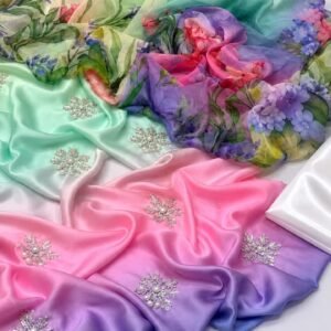 Adda Work Embroidered Tie and Dye 3-Piece Unstitched Suit for Women - fabric lay view