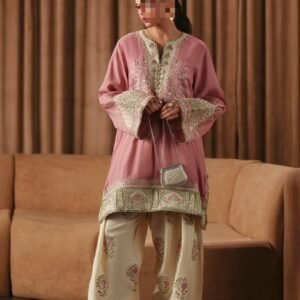 Embroidered Pink Festive Unstitched Suit for Women - 2-Piece - front view