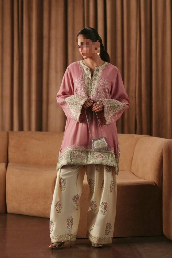 Embroidered Pink Festive Unstitched Suit for Women - 2-Piece - front view