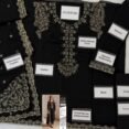 Embroidered Chiffon 3-Piece Unstitched Suit for Women with Malai Trouser and Inner - Black - flat lay with model inset