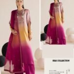 Adda Work Embroidered Tie and Dye 3-Piece Unstitched Suit for Women - design card and fabric view