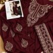 Embroidered Silk 2-Piece Unstitched Suit for Women with Embroidered Trouser - Mehroon - flat lay