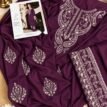 Embroidered Silk 2-Piece Unstitched Suit for Women with Embroidered Trouser - Purple - flat lay