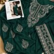 Embroidered Silk 2-Piece Unstitched Suit for Women with Embroidered Trouser - Green - flat lay