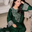 Embroidered Silk 2-Piece Unstitched Suit for Women with Embroidered Trouser - Green - detail view