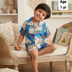Boys 2-Piece Linen Suit - Printed Shirt and Shorts for 1 Year