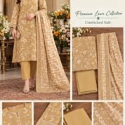 Printed Premium Lawn 3-Piece Unstitched Suit for Women - Design 7 - Mustard