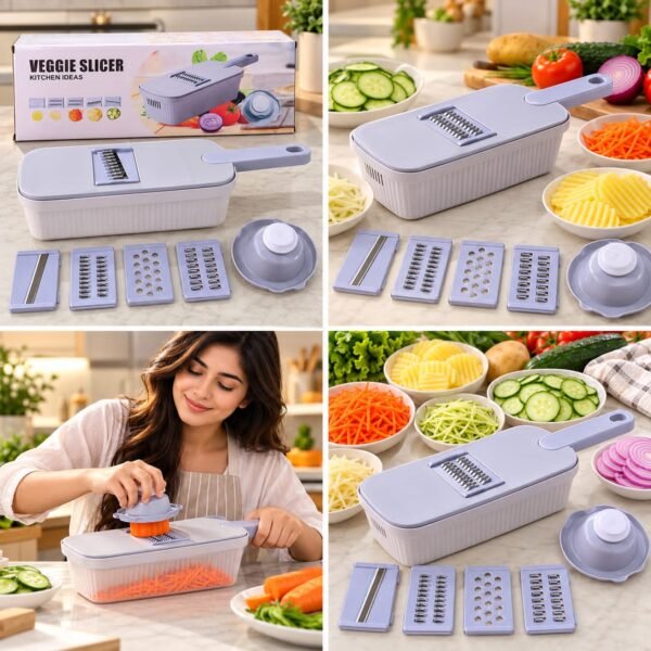 5 Blade Vegetable Slicer with Container - Multi Functional Mandoline Cutter with Safety Holder