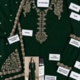 Embroidered Chiffon 3-Piece Unstitched Suit for Women with Malai Trouser and Inner - Green - flat lay with model inset