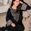 Embroidered Silk 2-Piece Unstitched Suit for Women with Embroidered Trouser - Black - model view