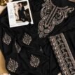 Embroidered Silk 2-Piece Unstitched Suit for Women with Embroidered Trouser - Black - flat lay