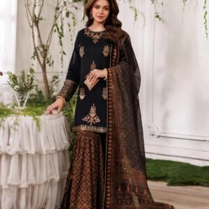 Embroidered Chiffon 3-Piece Unstitched Suit for Women with Printed Trouser - full set view