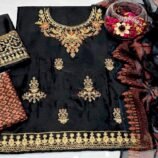 Embroidered Chiffon 3-Piece Unstitched Suit for Women with Printed Trouser - embroidery and print detail