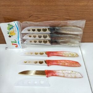 Golden Knife Set Pack of 3 - Decorative Kitchen Knives with Covers