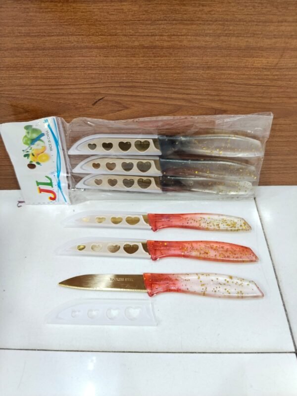 Golden Knife Set Pack of 3 - Decorative Kitchen Knives with Covers