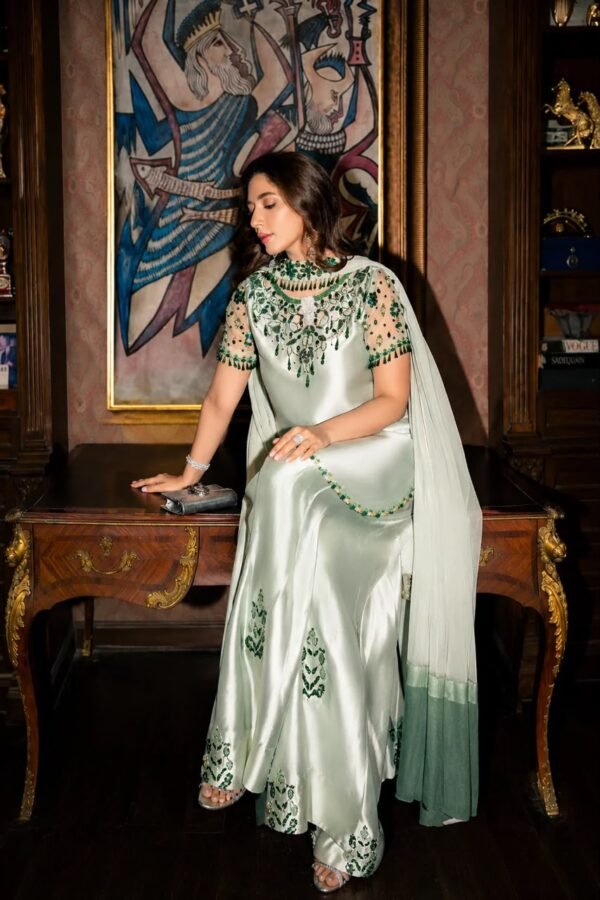 Adda Work Embroidered Chiffon 3-Piece Unstitched Suit for Women - full set view