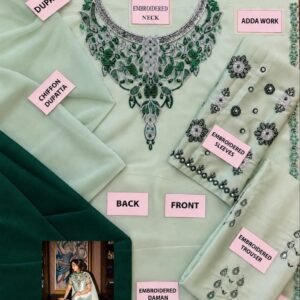 Adda Work Embroidered Chiffon 3-Piece Unstitched Suit for Women - adda work embroidery detail