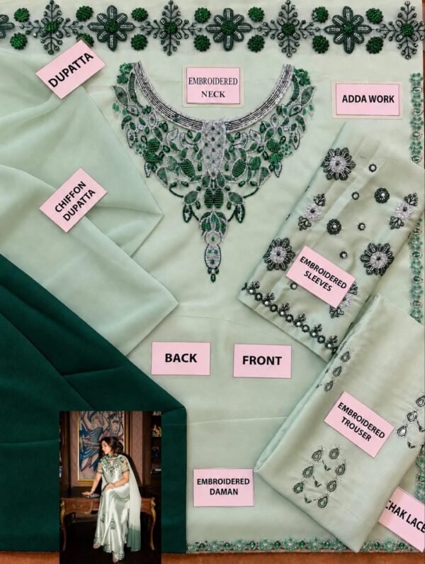 Adda Work Embroidered Chiffon 3-Piece Unstitched Suit for Women - adda work embroidery detail