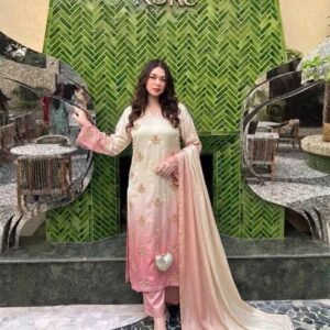 Adda Work Embroidered Tie and Dye 3-Piece Unstitched Suit for Women - fabric lay view