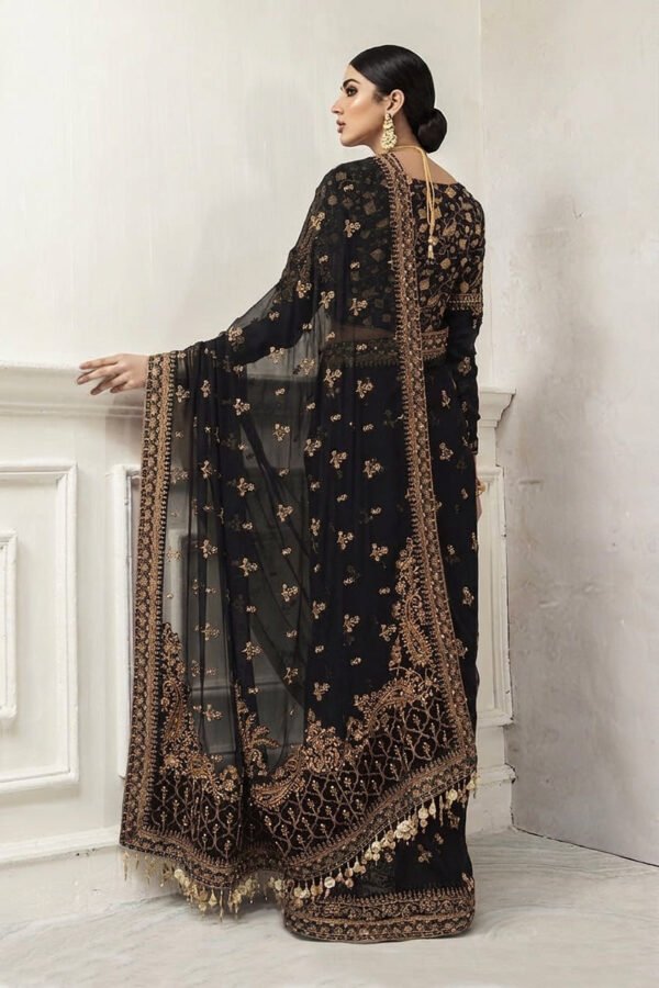 Embroidered Net Saree for Women - Black with Gold Work - view 2