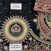 Embroidered Silk Kaftan 2-Piece Unstitched Suit for Women - video frame - front medallion embroidery