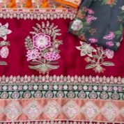 Digital Printed Kaftan 2-Piece Unstitched Suit for Women with Embroidered Neckline - video frame - borders and print det