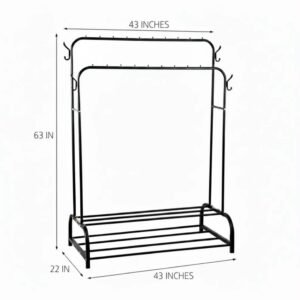 Pure Metal Double Pole Cloth Hanging Stand with Single Shoe Rack