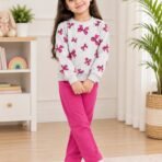 Girls Butterfly Print Sweatshirt & Trouser Winter Set