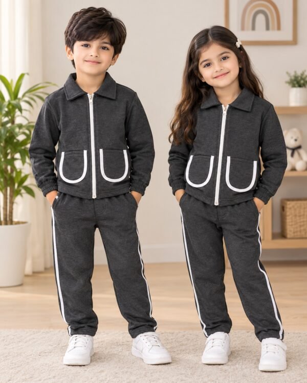 Kids Zipper Jacket & Trouser Set - Three Fleece Winter Suit
