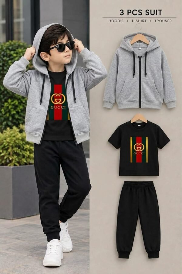 aaf-19-01 Kids 3-Piece Suit - Zipper Hoodie, T-Shirt & Trouser Set