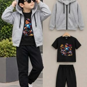 Kids 3-Piece Suit - Zipper Hoodie, T-Shirt & Trouser Set