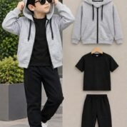 Kids 3-Piece Suit - Zipper Hoodie, T-Shirt & Trouser Set
