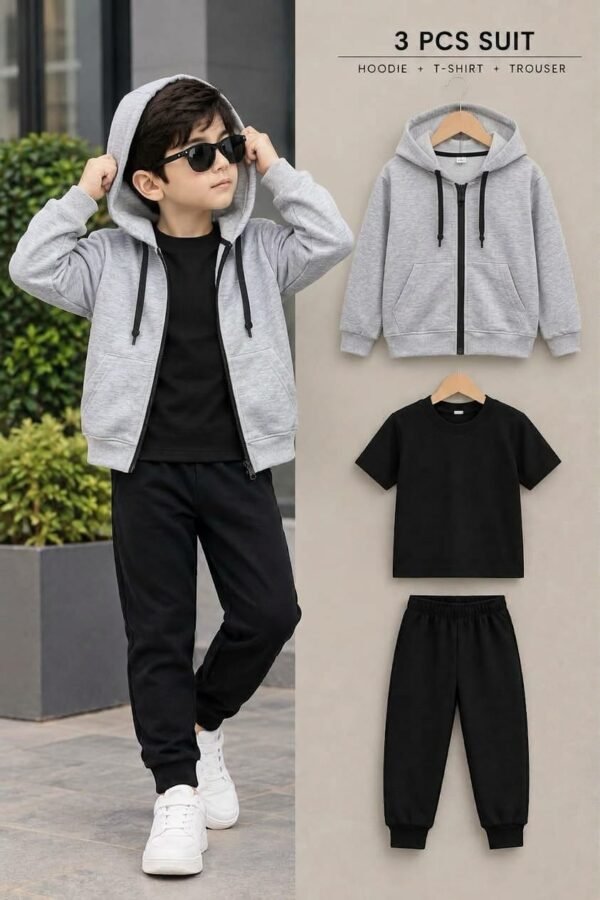 aaf-19-03 Kids 3-Piece Suit - Zipper Hoodie, T-Shirt & Trouser Set