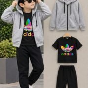 Kids 3-Piece Suit - Zipper Hoodie, T-Shirt & Trouser Set