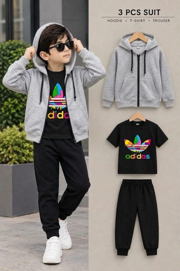 aaf-19-04 Kids 3-Piece Suit - Zipper Hoodie, T-Shirt & Trouser Set