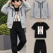 Kids 3-Piece Suit - Zipper Hoodie, T-Shirt & Trouser Set
