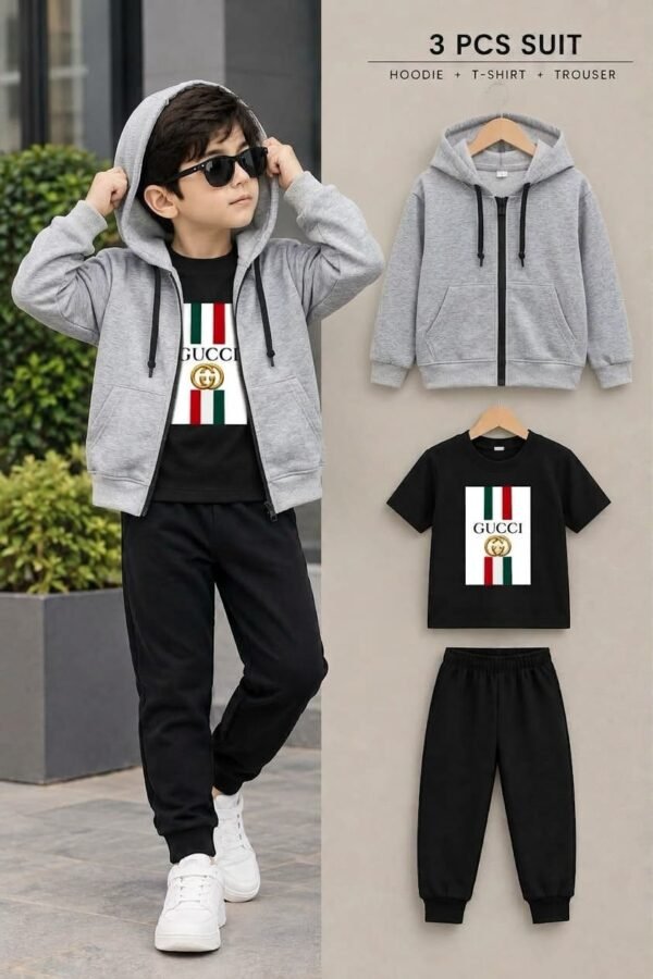 aaf-19-05 Kids 3-Piece Suit - Zipper Hoodie, T-Shirt & Trouser Set