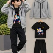 Kids 3-Piece Suit - Zipper Hoodie, T-Shirt & Trouser Set