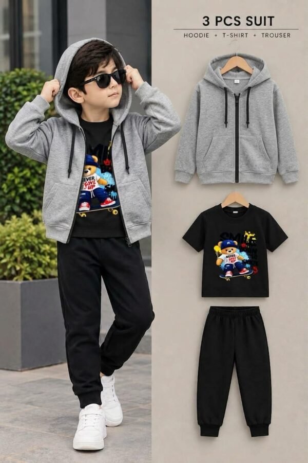 aaf-19-06 Kids 3-Piece Suit - Zipper Hoodie, T-Shirt & Trouser Set