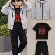 Kids 3-Piece Suit - Zipper Hoodie, T-Shirt & Trouser Set