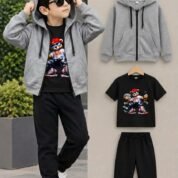 Kids 3-Piece Suit - Zipper Hoodie, T-Shirt & Trouser Set