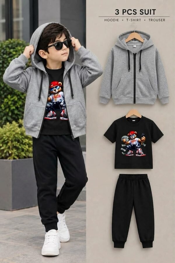 aaf-19-08 Kids 3-Piece Suit - Zipper Hoodie, T-Shirt & Trouser Set