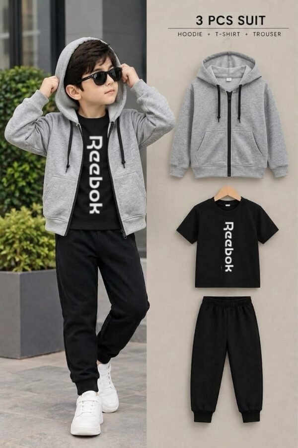 aaf-19-09 Kids 3-Piece Suit - Zipper Hoodie, T-Shirt & Trouser Set