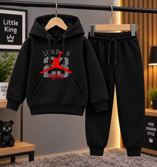 Kids Hoodie & Trouser Set - Printed Fleece Winter Suit