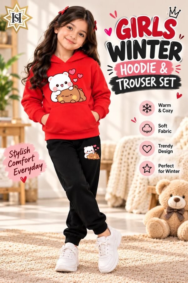 Kids Hoodie & Trouser Set - Printed Fleece Winter Suit