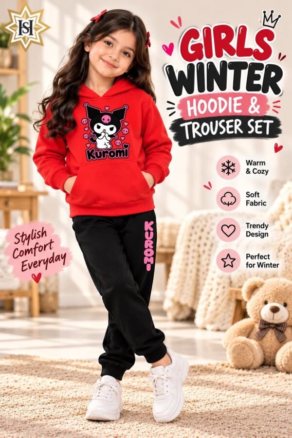 Kids Hoodie & Trouser Set - Printed Fleece Winter Suit