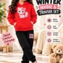 Kids Hoodie & Trouser Set - Printed Fleece Winter Suit
