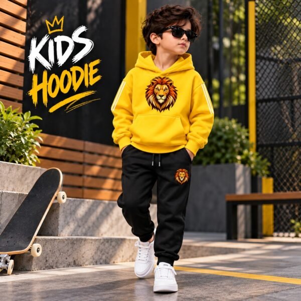 Kids Hoodie & Trouser Set - Printed Fleece Winter Suit