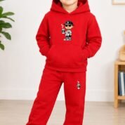 Kids Hoodie & Trouser Set - Cartoon Print Winter Suit